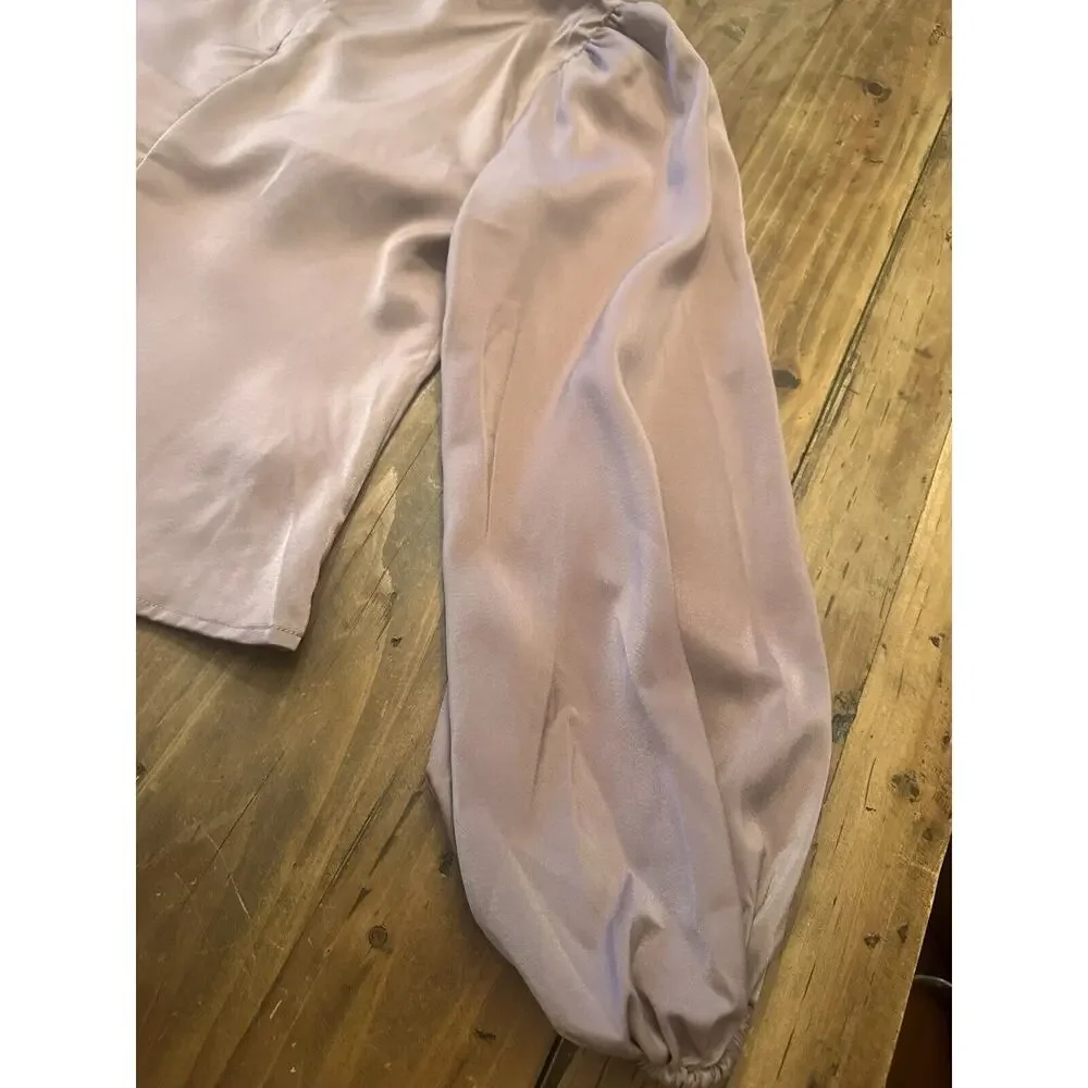 Astr The Label Size XS Champagne Blouse Top Long Puff Sleeve Crop Shirt